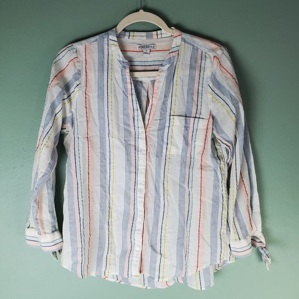 J.Crew Mercantile Womens Striped Tie Sleeve Button Up Shirt Size Small